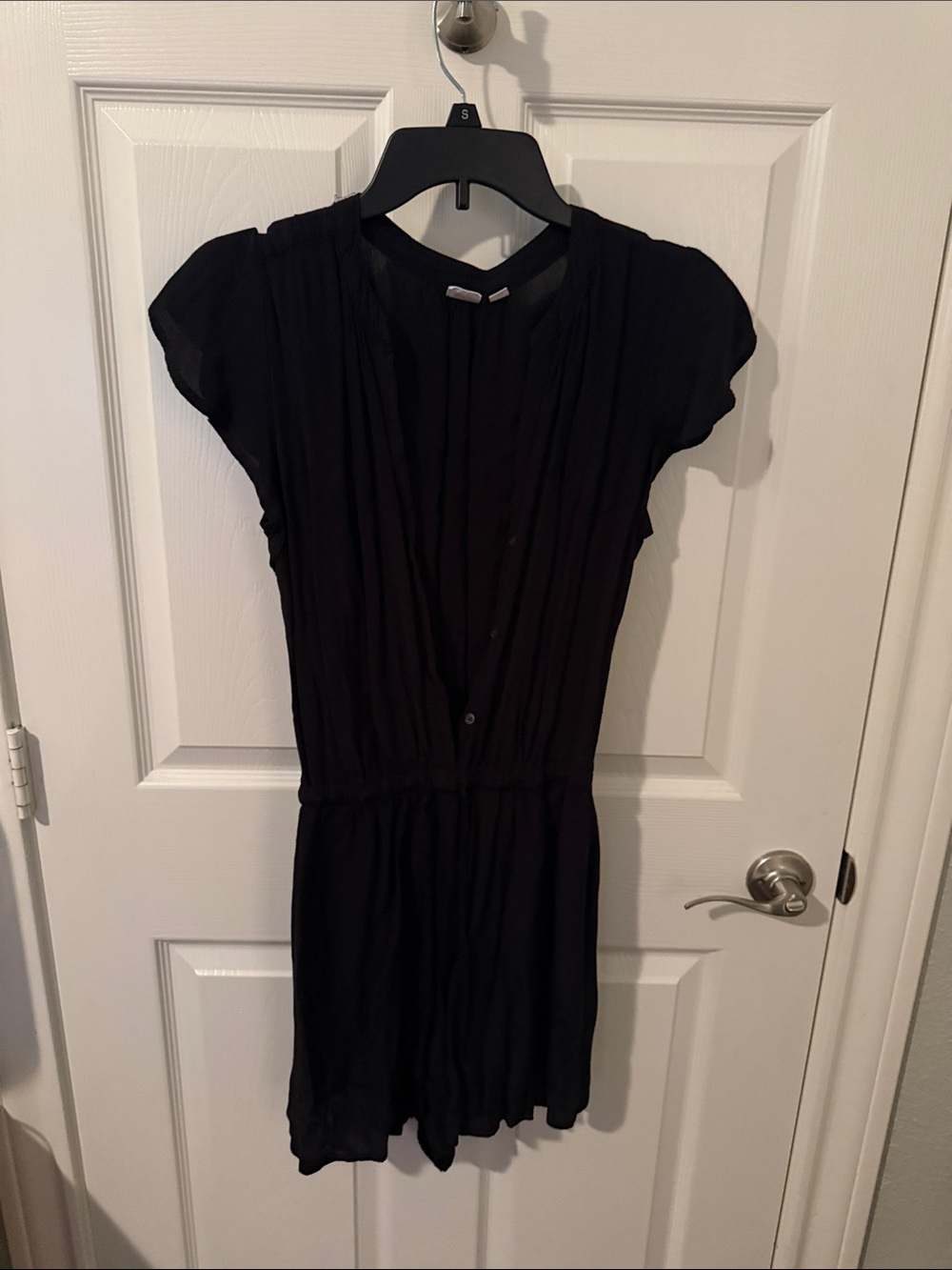 GAP Black Short-Sleeve Drawstring-Waist Romper Dress